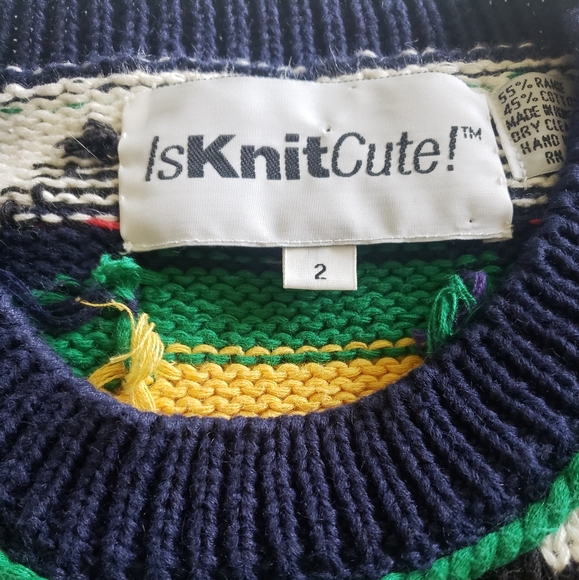 Vintage IsKnitCute! Hand Knit Noah’s Ark Sweater Embroidered Size 2 = Large - Picture 5 of 5